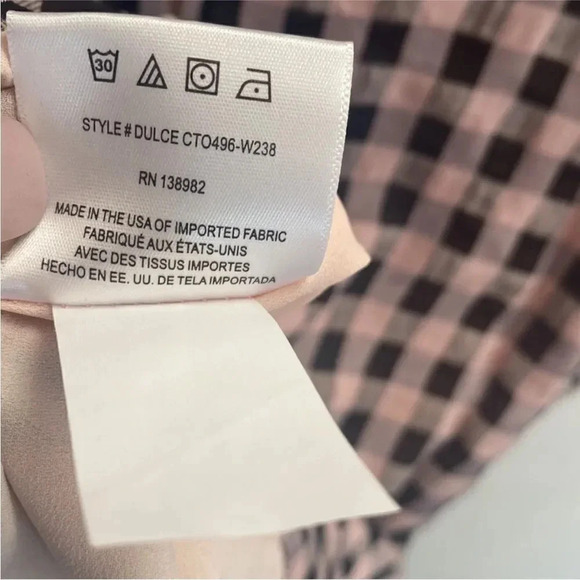 DRESS THE POPULATION Crop Top Size L Short Sleeve Black Pink Plaid Gingham EUC - Picture 5 of 6